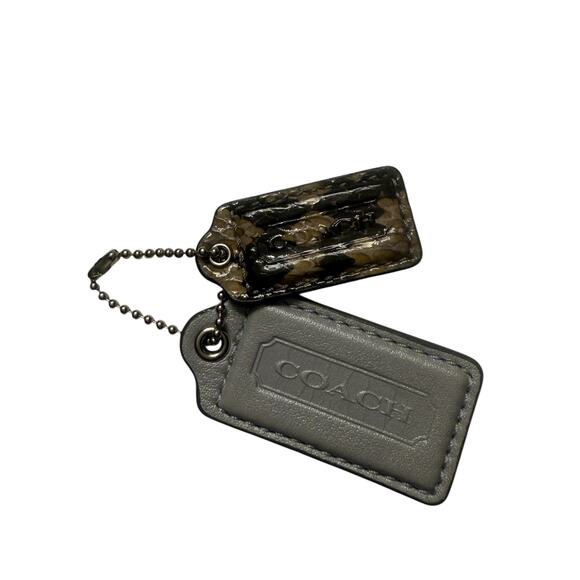 COACH Gray Leather & Brown Snakeskin Print Hangtag Purse Charm Set 2 - Picture 1 of 4